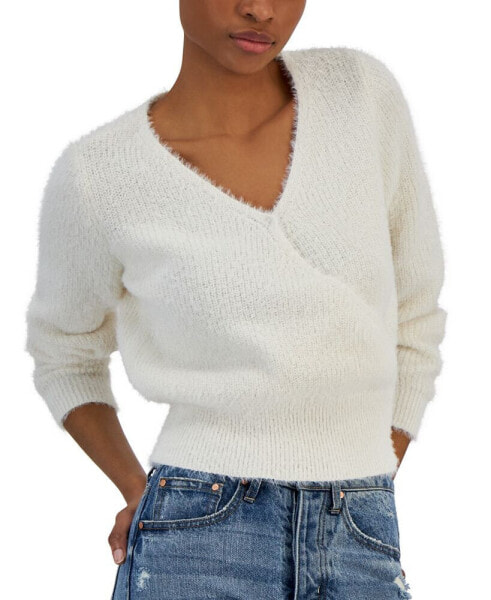 Juniors' Surplice-Neck Long-Sleeve Sweater