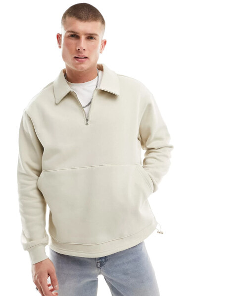 Selected Homme half zip polo sweat in beige