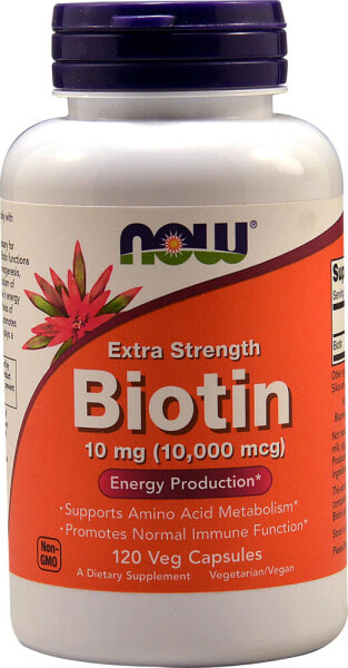 NOW Biotin Extra Strength Биотин для поддержки метаболизма аминокислот и нормальной функции иммунитета  10 мг 120 вегетарианских капсулы