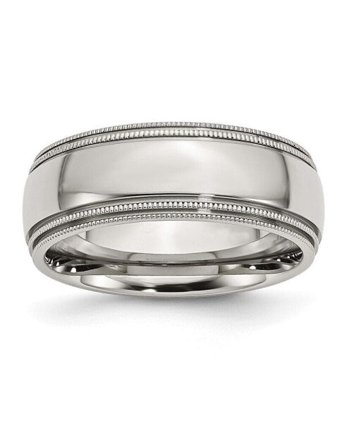 Stainless Steel Polished 8mm Grooved and Beaded Band Ring