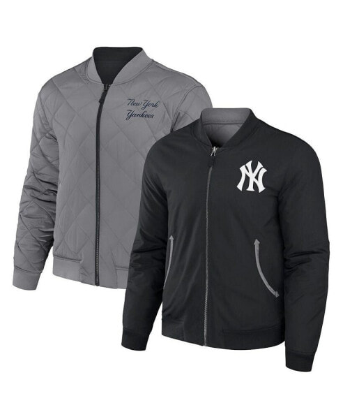 Men's Darius Rucker Collection by Black, Gray New York Yankees Reversible Full-Zip Bomber Jacket