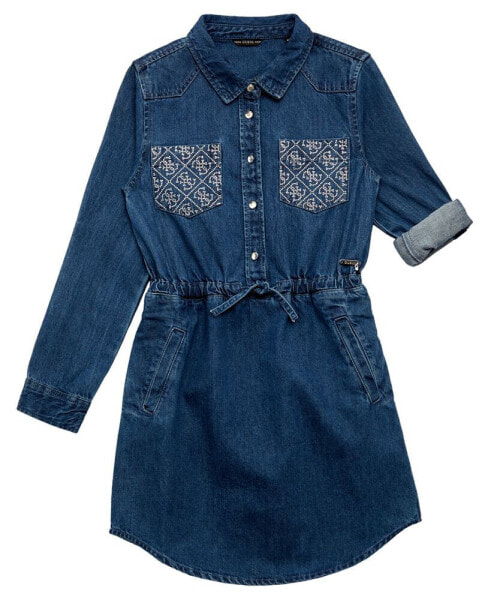 Big Girls Adjustable Long Sleeves Denim Dress