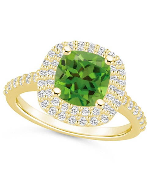 Peridot and Diamond Accent Halo Ring in 14K Yellow Gold