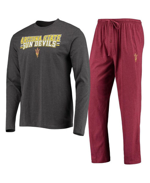 Men's Maroon, Heathered Charcoal Arizona State Sun Devils Meter Long Sleeve T-shirt and Pants Sleep Set