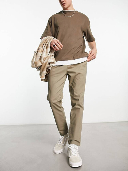 ASOS DESIGN pleated chinos in khaki