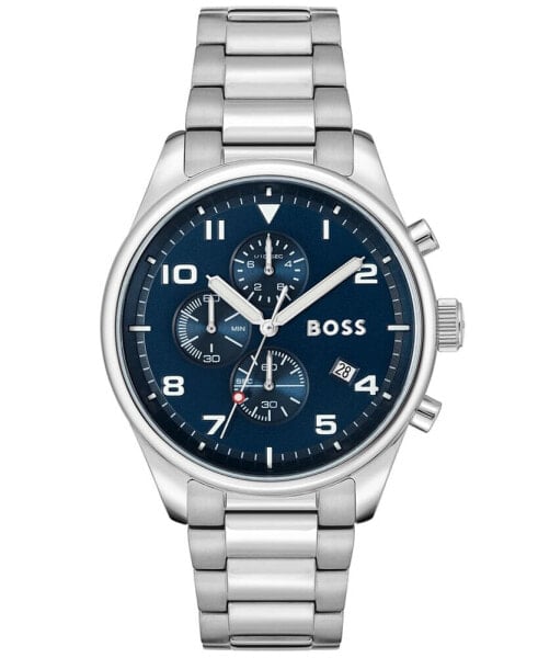 BOSS Men's View Silver-Tone Stainless Steel Bracelet Watch, 44mm