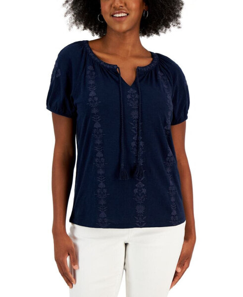 Women's Cotton Embroidered Peasant Top, Created for Macy's