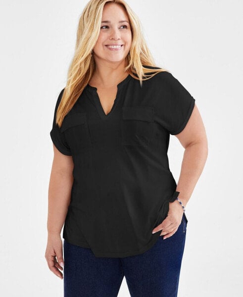 Plus Size Knit Camp Shirt, Created for Macy's