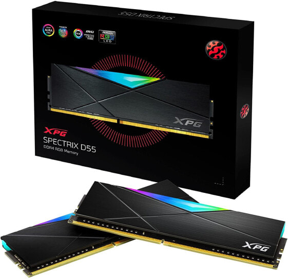 ADATA XPG SPECTRIX D55 DDR4 RGB Memory Module Gaming DRAM 3200 MHz 16GB (2x8GB), Dual Package, High Performance Desktop Memory, Black