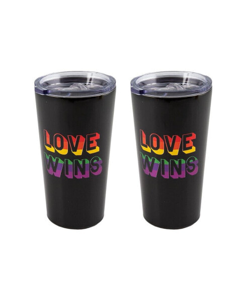 Высокие стаканы CAMBRIDGE 20 унций 2 штуки черного цвета с металлическим декором "Любовь побеждает"