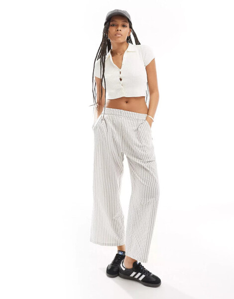 ASOS DESIGN cropped pull on trouser with tab waistband in grey stripe