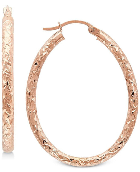 Textured Oval Hoop Earrings in 14k Gold, 1-3/8 inch