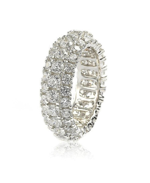 Suzy Levian Sterling Silver Cubic Zirconia 3 Row White Eternity Band