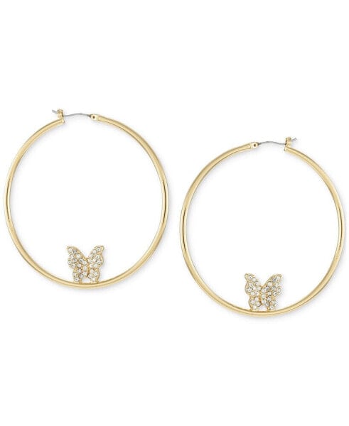 Gold-Tone Large Pavé Butterfly Hoop Earrings, 2.5"