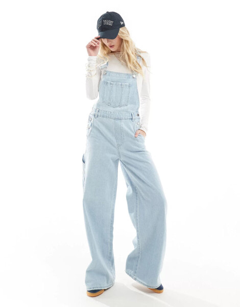 Stradivarius denim jumpsuit in light blue