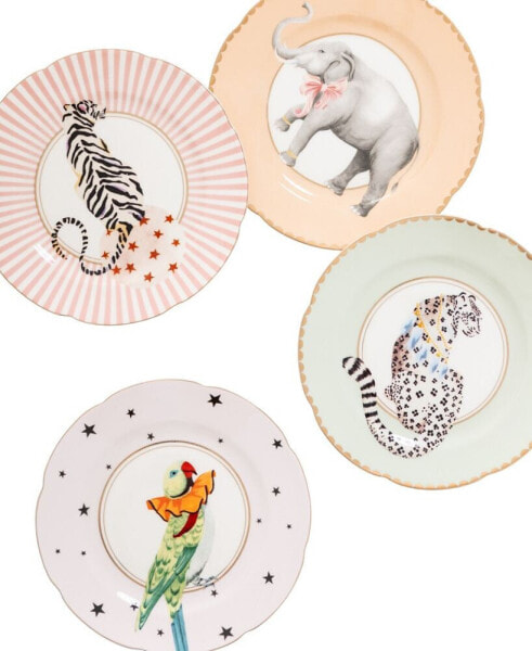 Tiger, Leopard, Elephant, Parrot Tea Plates, Set of 4