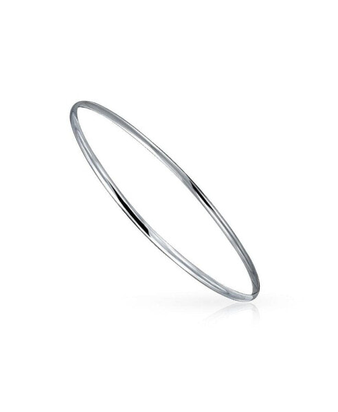 Plain Simple Dome Edge Layering Stacking Thin 2MM Shinny Sterling Silver Bangle Bracelet For Women