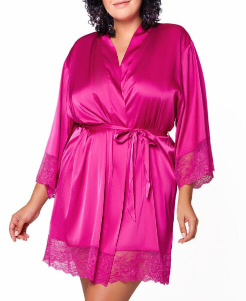 Пижама iCollection Naomi Plus Size из шелка с кружевом