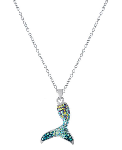 Macy's crystal Mermaid Tail Pendant 16+2" Extender Chain In Silver Plated