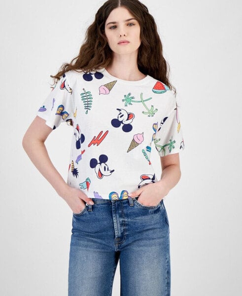 Juniors' Mickey Tropical Graphic T-Shirt