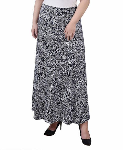 Plus Size Maxi A-Line Skirt with Front Faux Belt