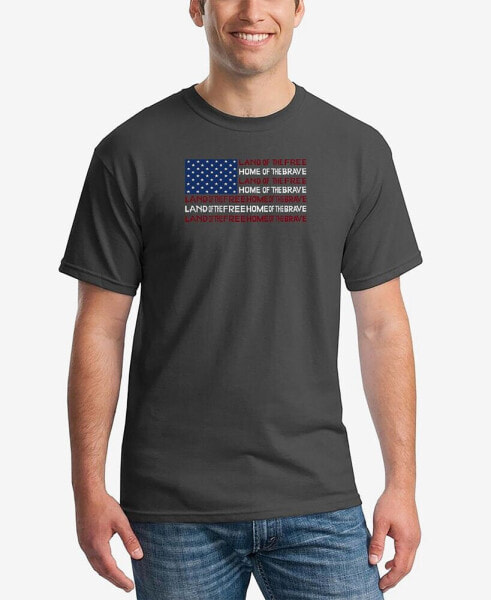 Men's Land of the Free American Flag Word Art Short Sleeve T-shirt