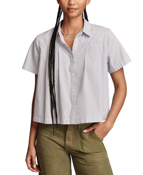 Women's Striped Cotton Pleated Cropped Shirt