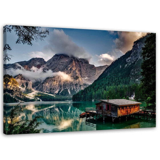 Картина на холсте Feeby Wandbild Hütte am Gebirgssee Dolomiten.