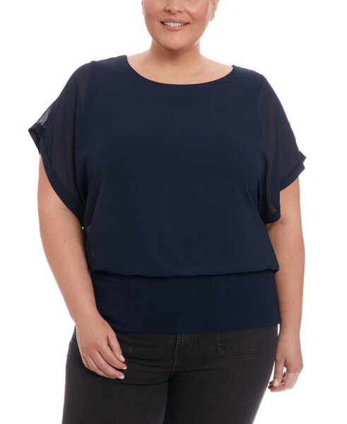 Plus Size Mixed Media Dolman Sleeve Top