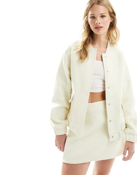 4th & Reckless crochet pocket detail bomber jacket co-ord in cream