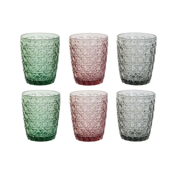 Set of glasses DKD Home Decor Green Grey Pink Crystal With relief 240 ml (6 Units)