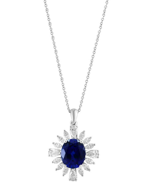 EFFY Collection eFFY® Lab Grown Sapphire (4-1/2 ct. t.w.) & Lab Grown Diamond (1-3/4 ct. t.w.) Starburst Halo 18" Pendant Necklace in 14k White Gold