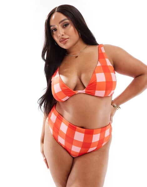 ASOS DESIGN Curve Picnic twist front crop bikini top in gingham