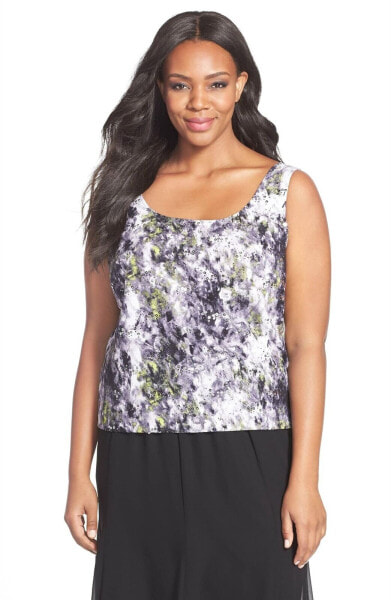 Alex Evenings 147711 Women's Print Chiffon Tank Top Color Black/Gray Sz 3X