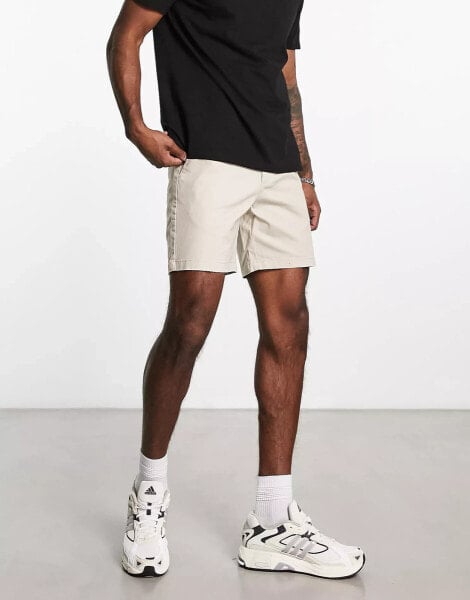 New Look slim chino shorts in stone