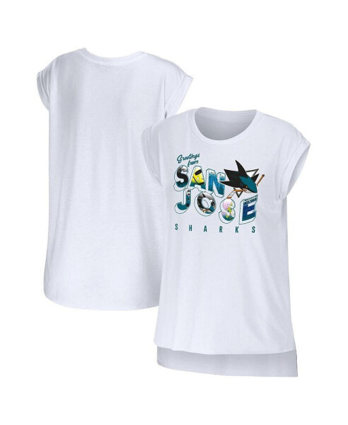 Women's White San Jose Sharks Greetings From Muscle T-shirt