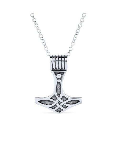 Amulet Celtic Knot Hammer Pendant Necklace For Women Oxidized Sterling Silver