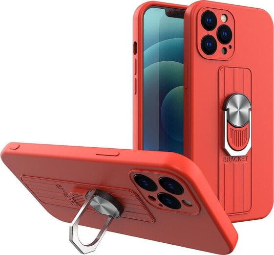 Hurtel Ring Case silikonowe etui z uchwytem na palec i podstawką do Xiaomi Redmi 10X 4G / Xiaomi Redmi Note 9 czerwony