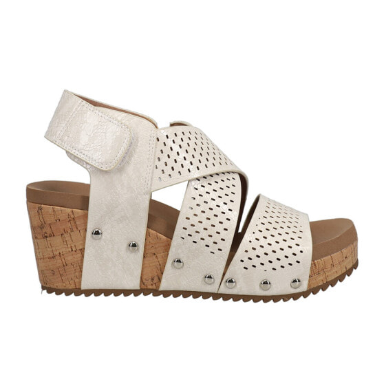 Corkys Guilty Pleasure Snake Studded Perforated Wedge Strappy Womens Off White