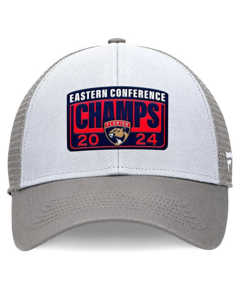 Men's Gray/White Florida Panthers 2024 Eastern Conference Champions Locker Room Mesh Back Structured Adjustable Hat