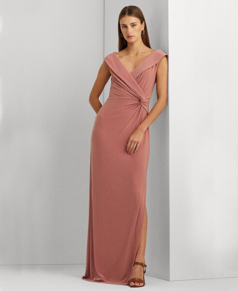 Women's Jersey Off-the-Shoulder Side-Slit Column Gown