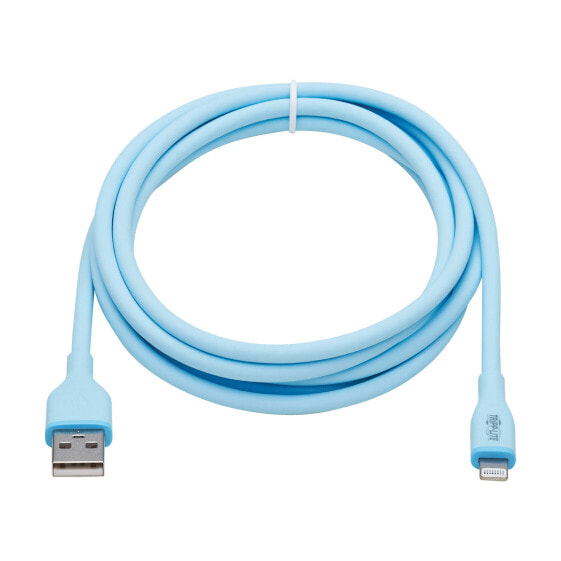 Tripp M100AB-006-S-LB Safe-IT USB-A to Lightning Sync/Charge Antibacterial Cable (M/M) - Ultra Flexible - MFi Certified - Light Blue - 6 ft. (1.83 m) - 1.83 m - Lightning - USB A - Male - Male - Blue