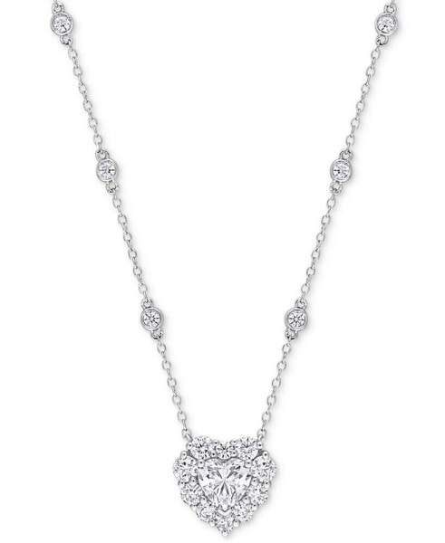 Moissanite Heart Halo Pendant Necklace (2 ct. t.w.) in Sterling Silver, 18" + 2" extender