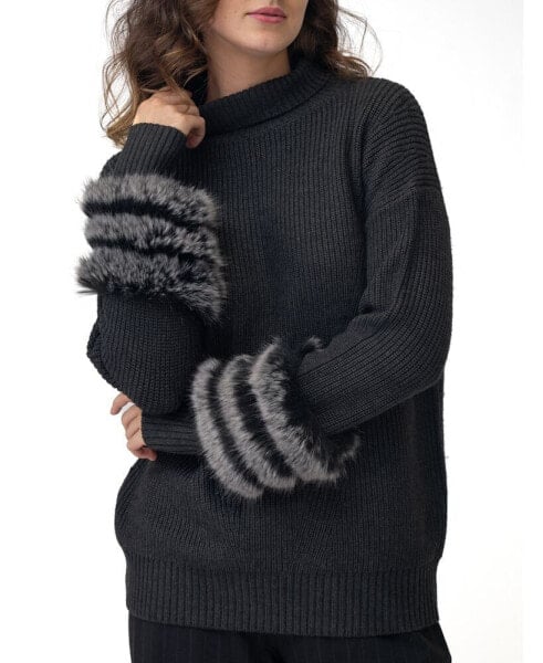 Women's Wool-Cuff Turtleneck Sweater