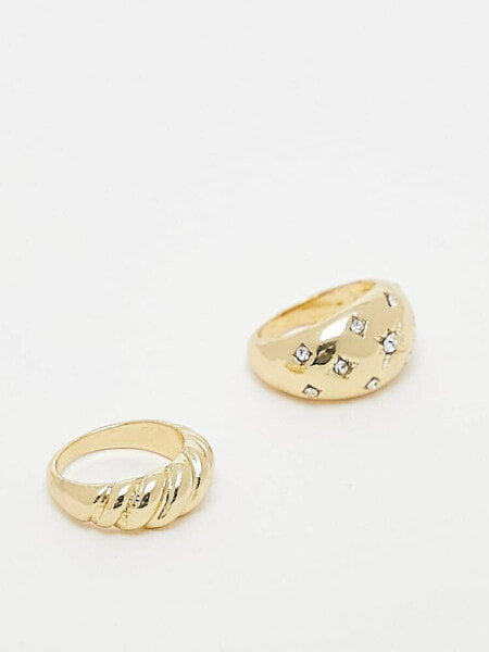 Pieces exclusive 2 pack chunky rings in gold