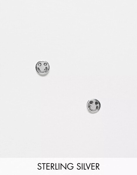 Kingsley Ryan Sterling Silver happy face stud earrings in silver