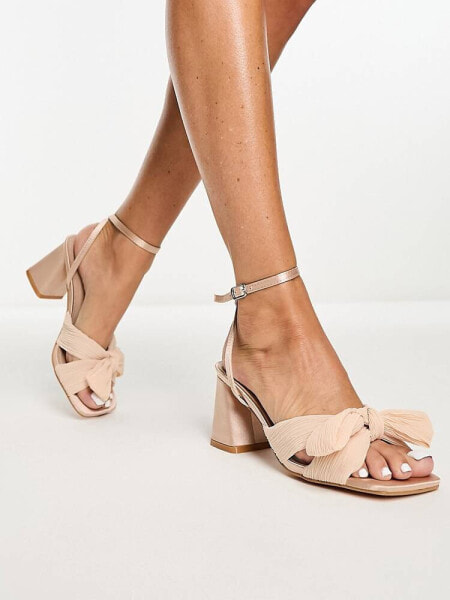 Glamorous Exclusive mid heel sandals with bow in blush