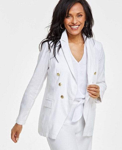 Petite Linen-Blend Double-Breasted Blazer, Created for Macy's