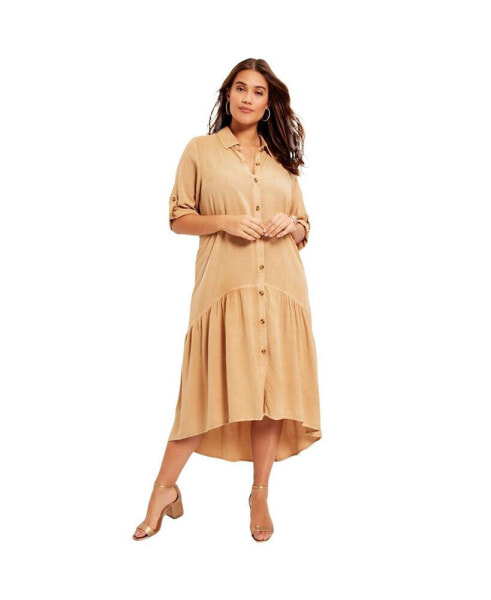 Plus Size June + Vie Ruffled Shirt Dress