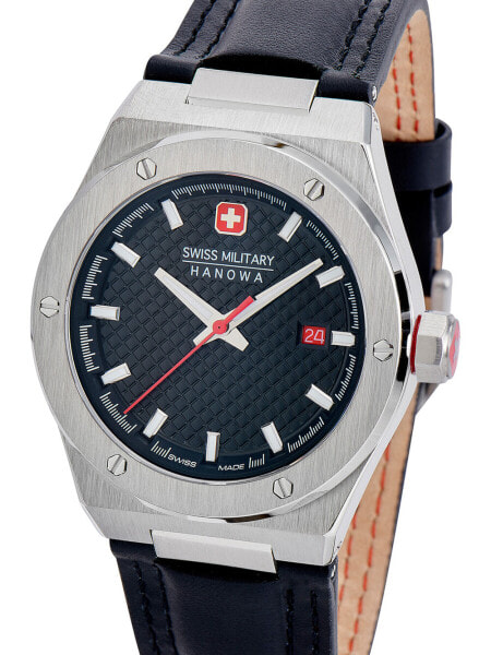 Наручные часы Guess Men's Black Genuine Leather Strap Multi-Function Watch, 42mm.